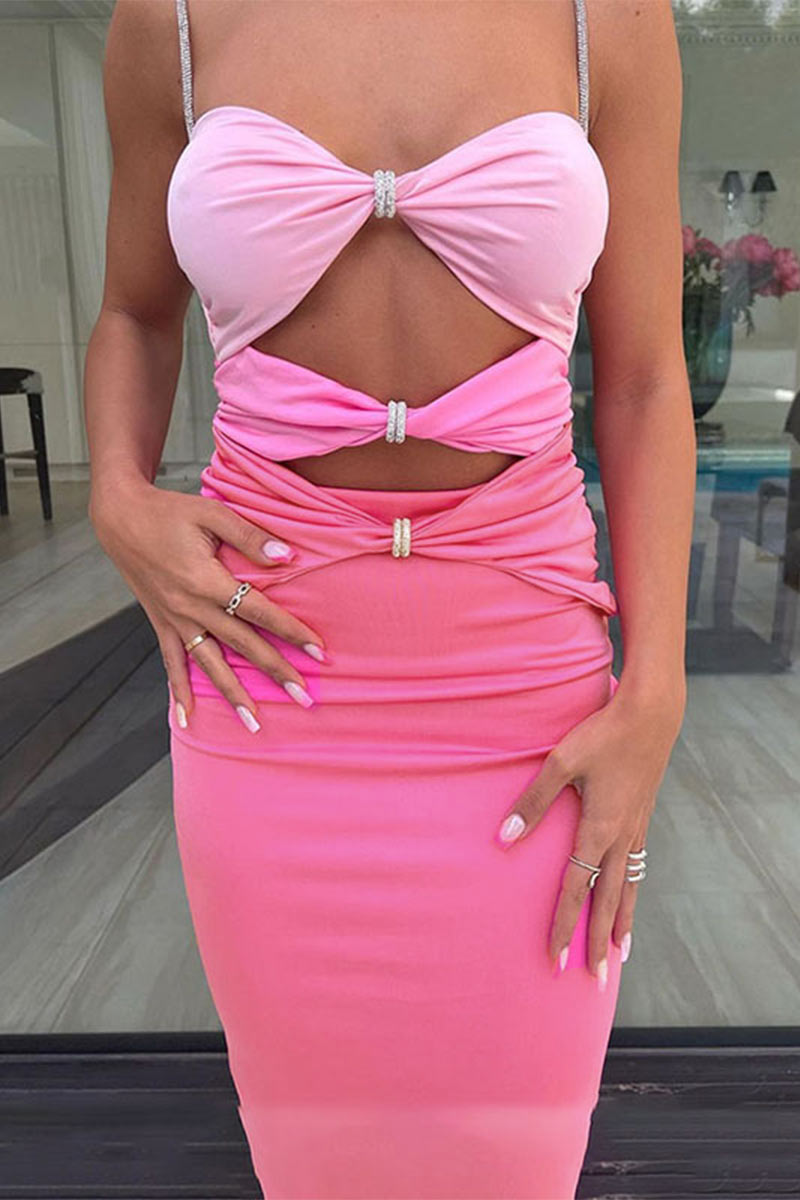 Bd658 Sexy Bodycon Rhinestone Cutout Backless Bandeau Cami Maxi Dress