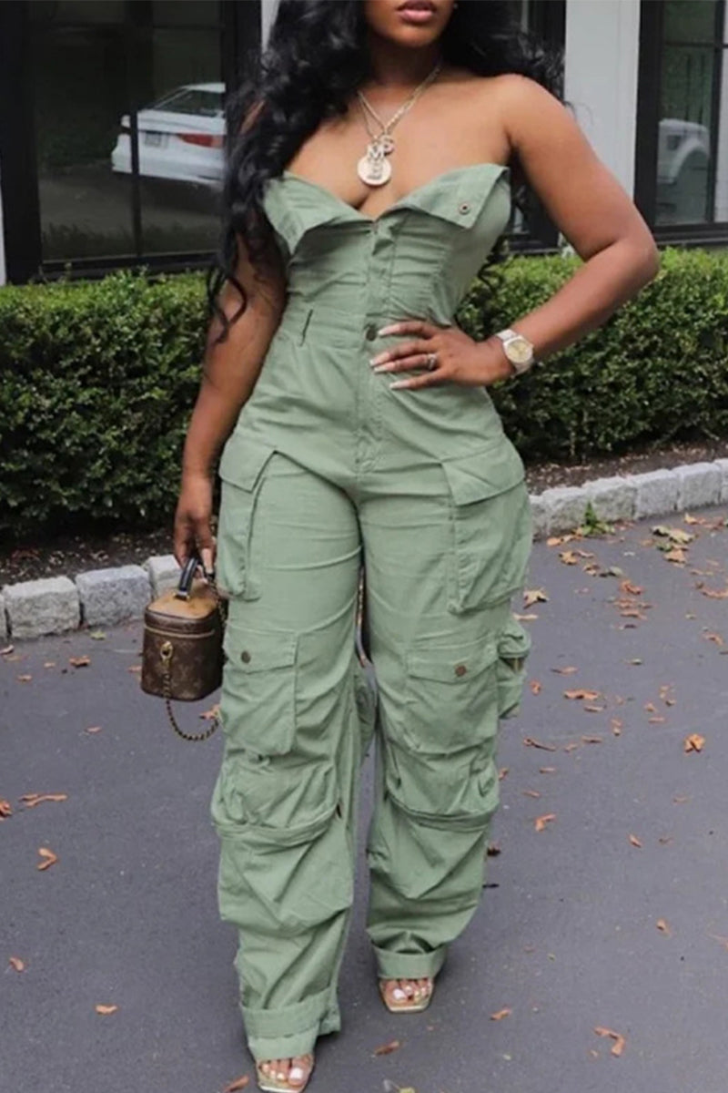 JJ0536 Strapless Cargo Jumpsuits