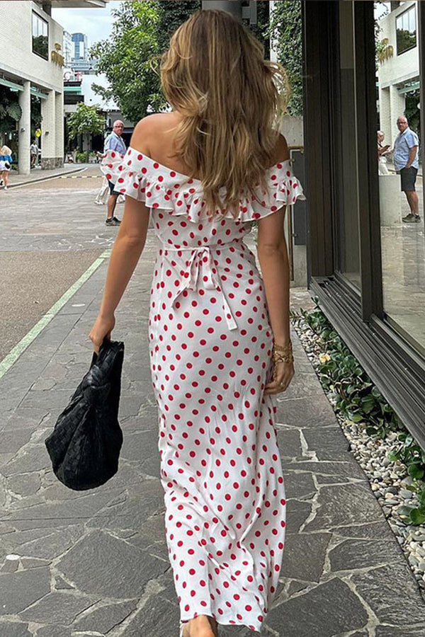 HBO1269 Off-Shoulder Polka Maxi Dress