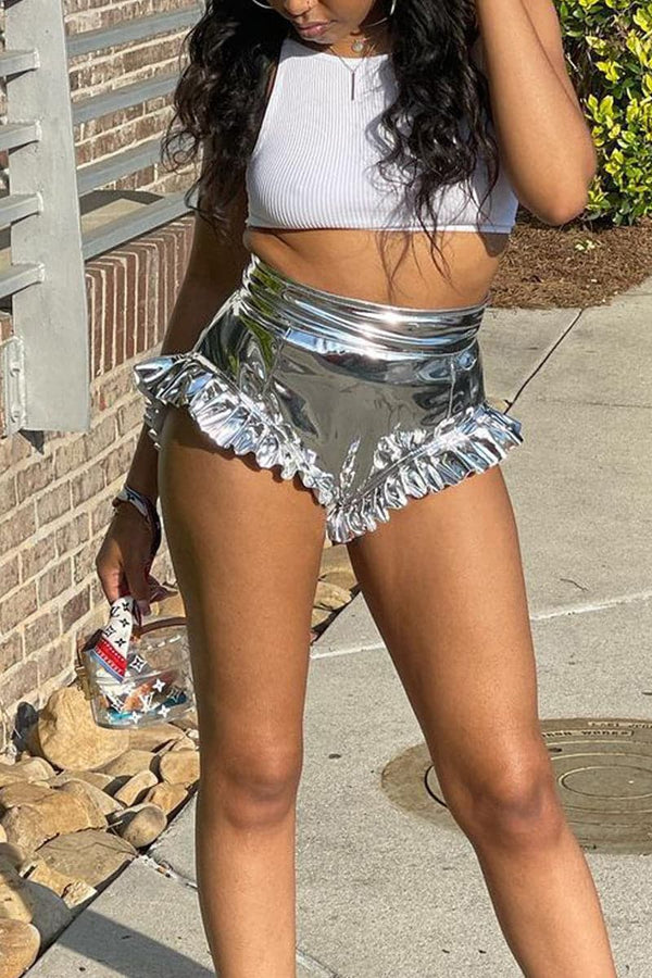 PB717 Shiny Metallic Ruffle Shorts