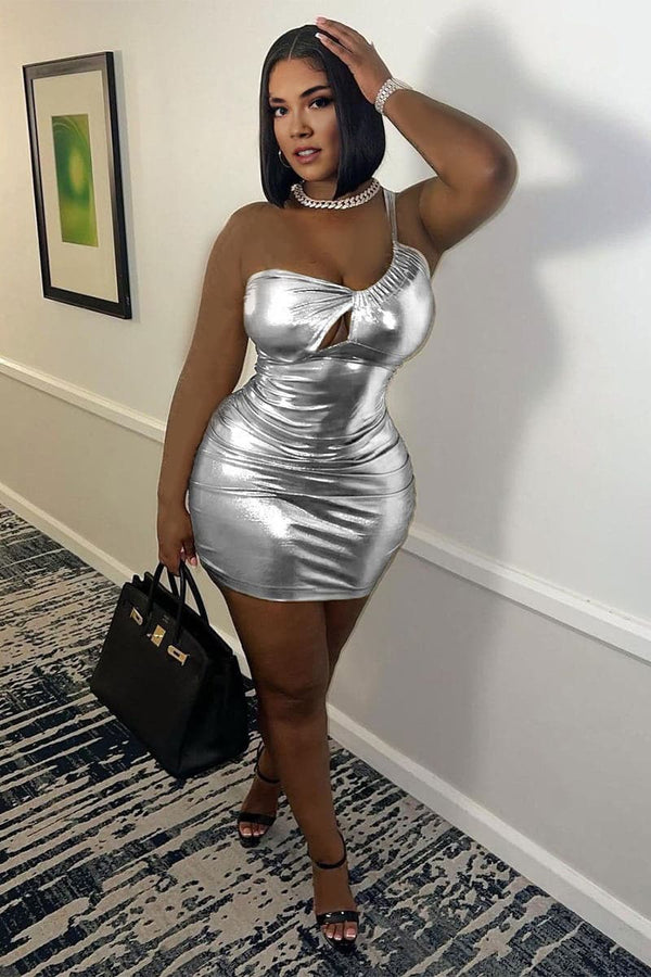 BB857 Metallic Cut Out Bodycon Mini Dress