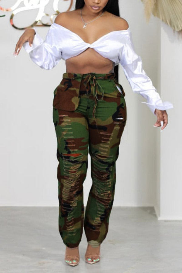 PC723 Camo Ripped Cargo Pants