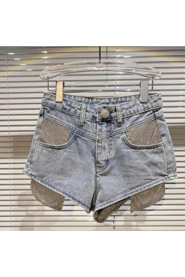 PA472 Rhinestones Denim Shorts