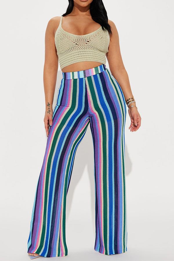 PD1149 Striped Crochet Wide Leg Pants