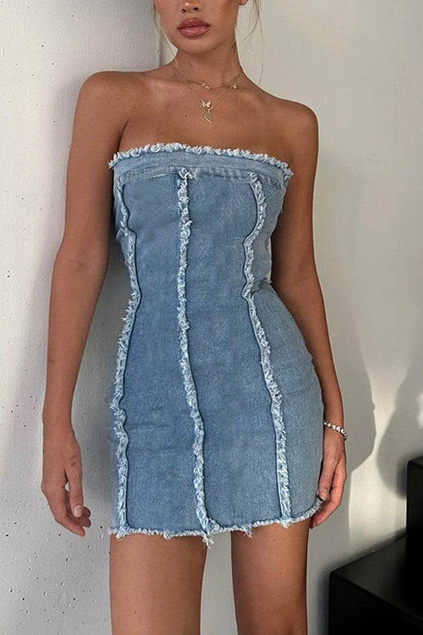 BE750 Denim Tube Pencil Mini Dress