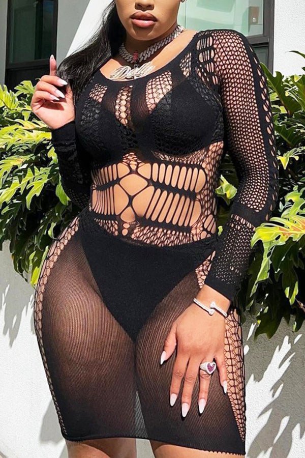 BF699 Fishnet Cutout Sheer Mini Dress