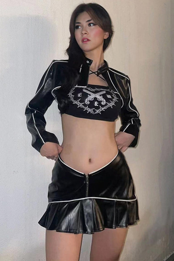 UF0190 Leather Jacket and Skirt Set