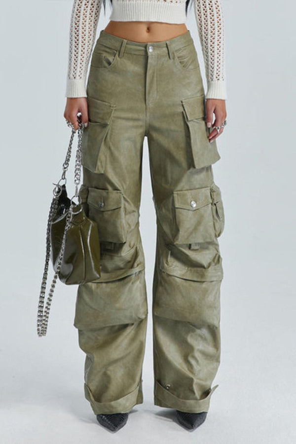 PF0177 Faux Leather Cargo Pants