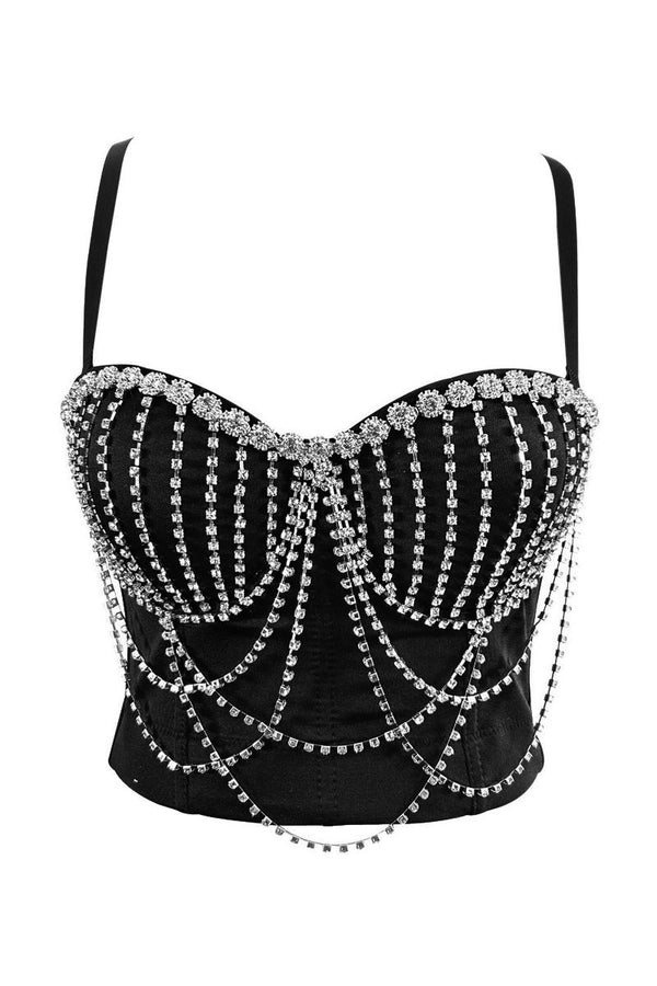 TF0239 Rhinestones Tassels Bustier Top