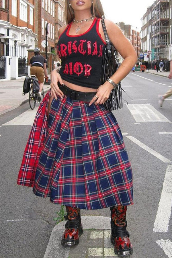 QF0392 Plaid Wrapped Skirt