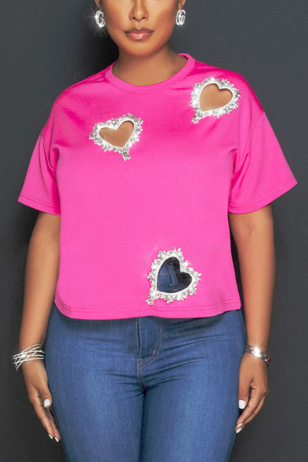 TG611 Round Neck Rhinestone T-Shirt Top