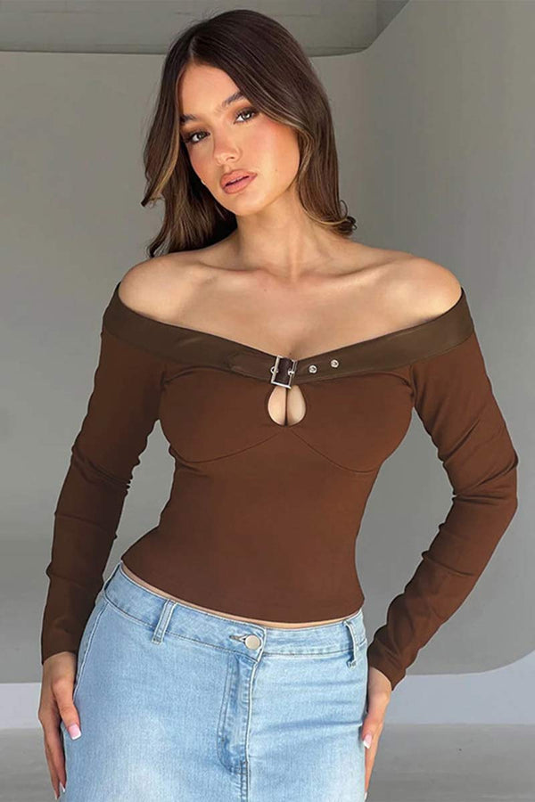 TG660 Off-Shoulder Long Sleeve Crop Top