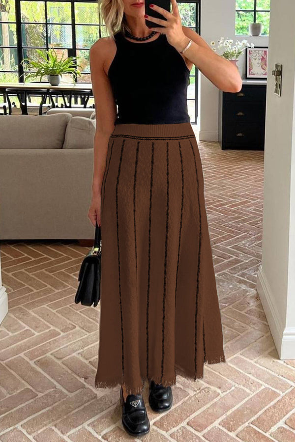 QG0330 Solid Knitted Long Skirt