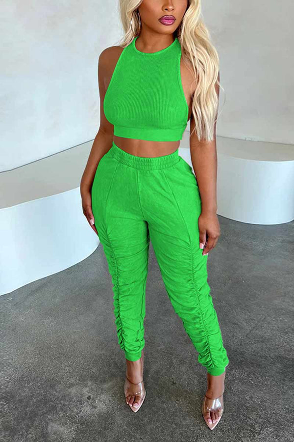 UG703 Sleeveless Midriff Top and Pants Set