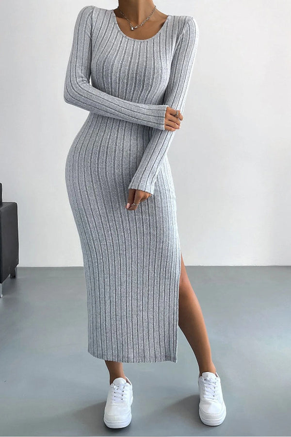 BG737 Solid Split Thigh Bodycon Maxi Dress