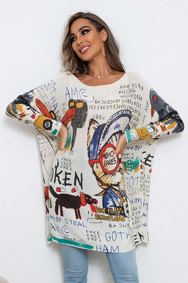 TG730 Graphic Loose Sweater Top
