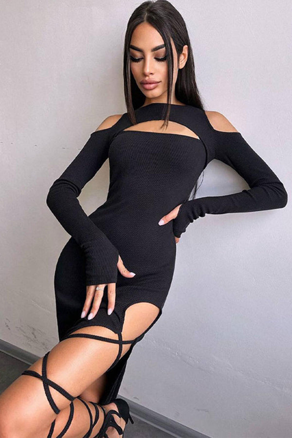 BH748 Cutout Long Sleeve Maxi Dress