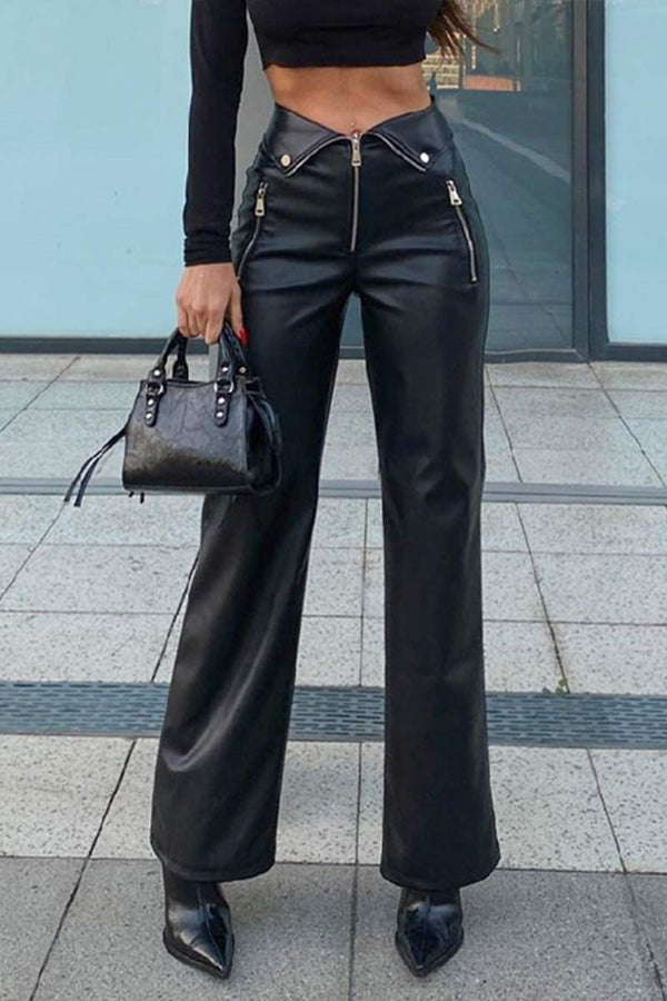 PH780 Faux Leather High-Rise Straight Leg Pants