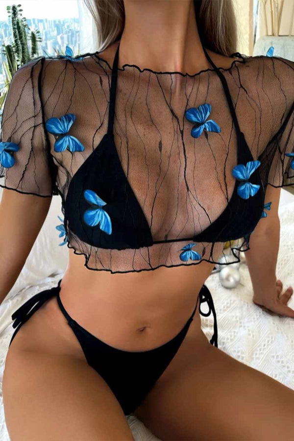 SH812 Mesh Top with Bikini and Bottom Swimwear Set