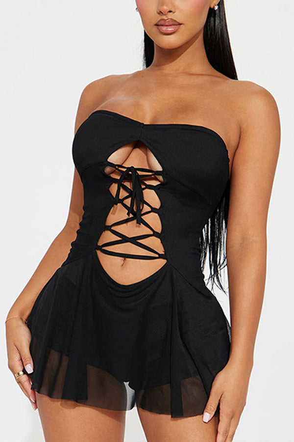 BH0532 Strapless Mesh Mini Dress