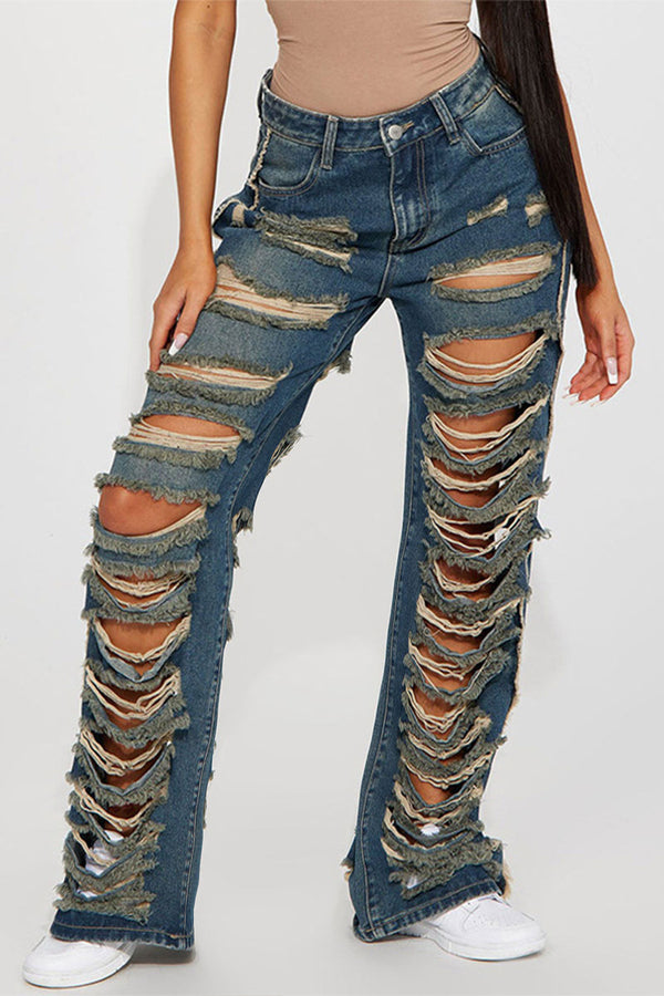 PH636 Ripped Cutout Long Jeans