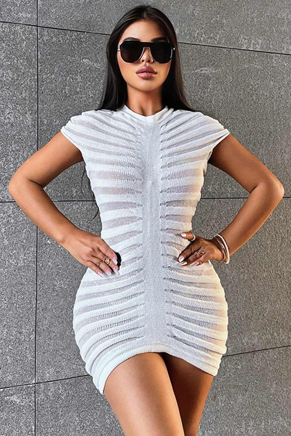 BI670 Ruched Mesh Mini Dress