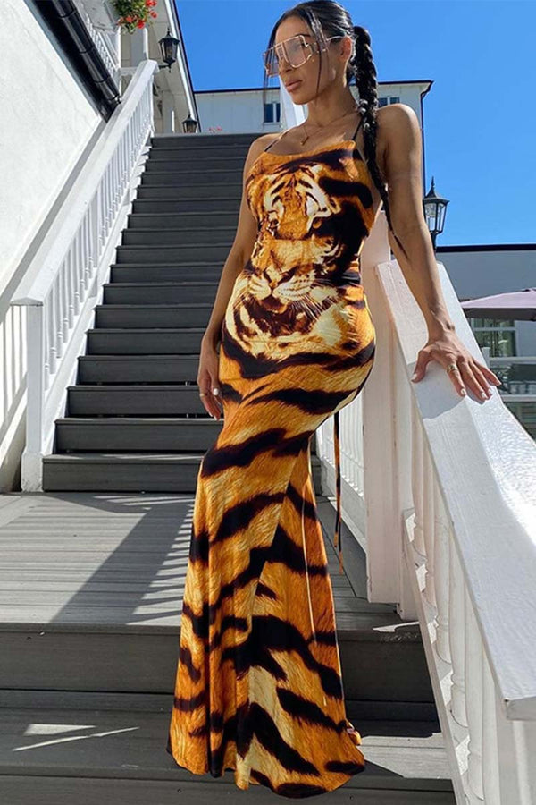 BI741 Tiger Print Maxi Dress