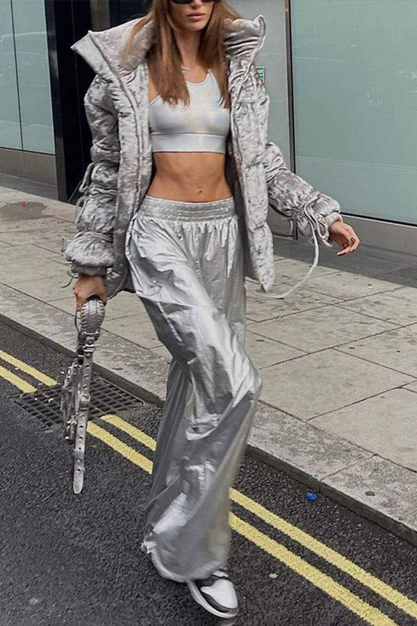 PI883 Silver Metallic Wide Leg Pants