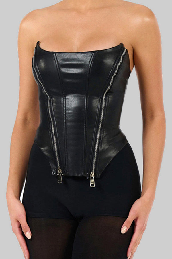 TJ0445 Vegan Leather Bustier Top