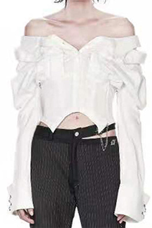 TJ0507 Removable Sleeves Crop Shirt