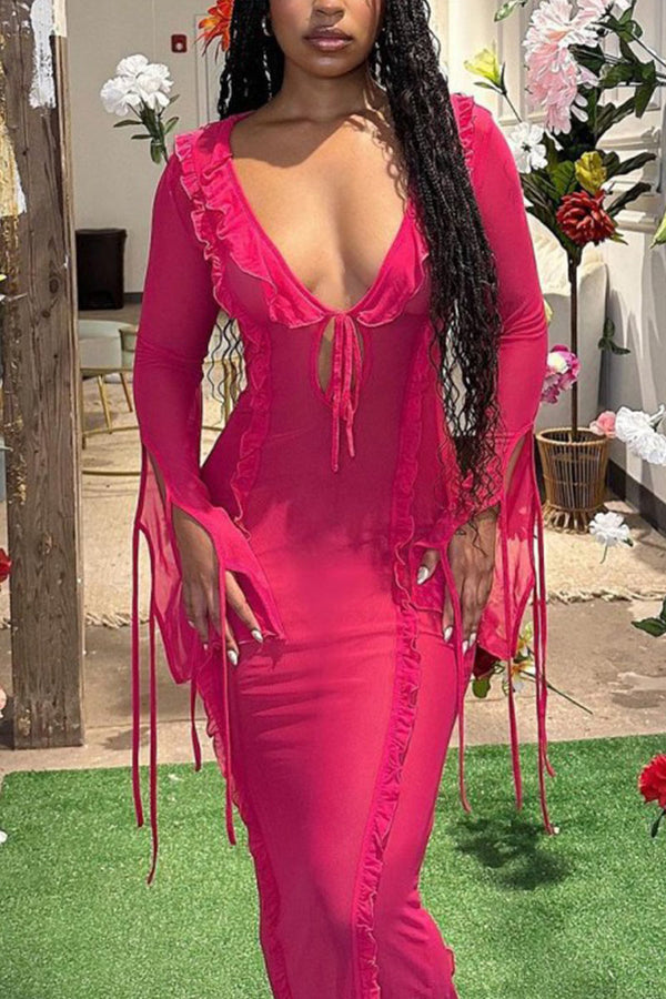 BJ709 Mesh Long Sleeve Maxi Dress