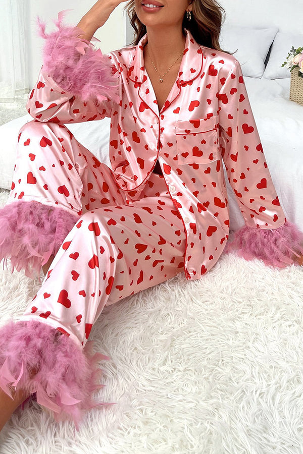 UK0156 Feather Hearts Pajamas Set