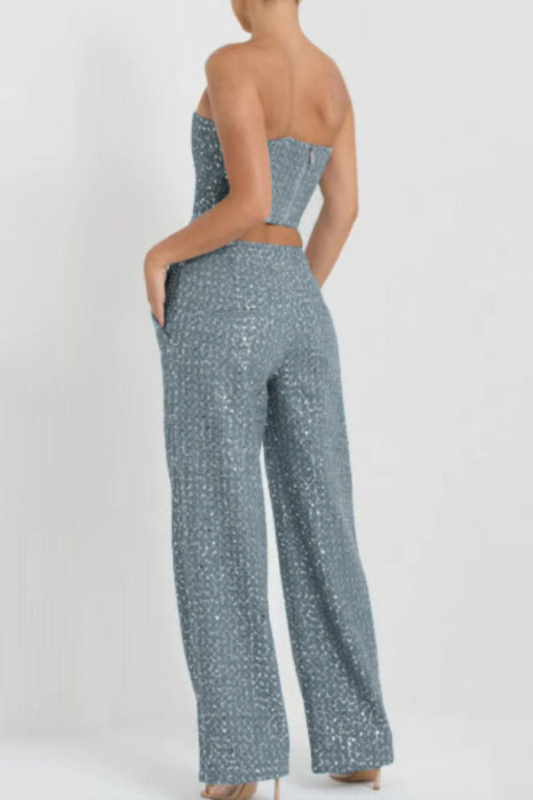 PK628 Sequin Embellished Denim Pants