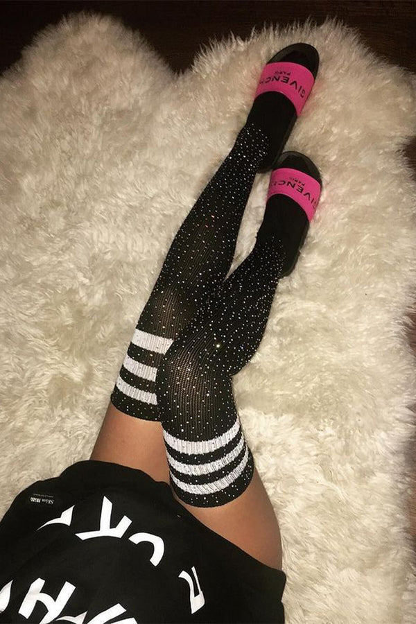 XK0324 Rhinestones Thigh High Socks