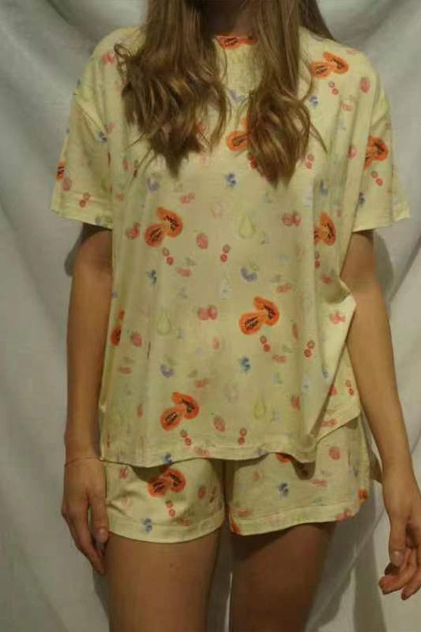 XK0371 Tee and Shorts Pajamas Set