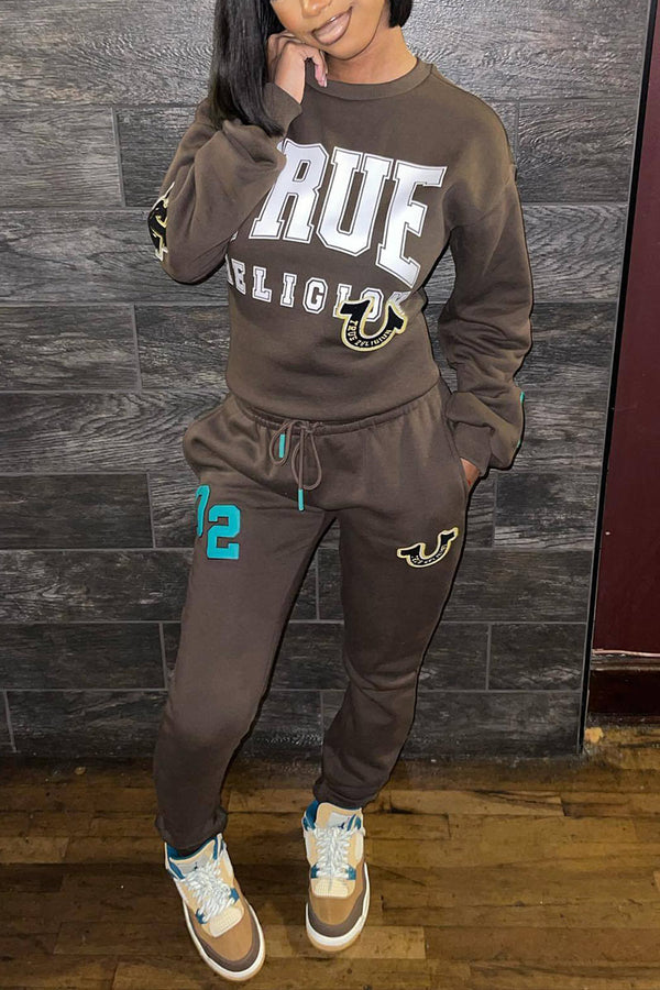 UL626 Round Neck Letter Printed Sweatshirt and Pants Set