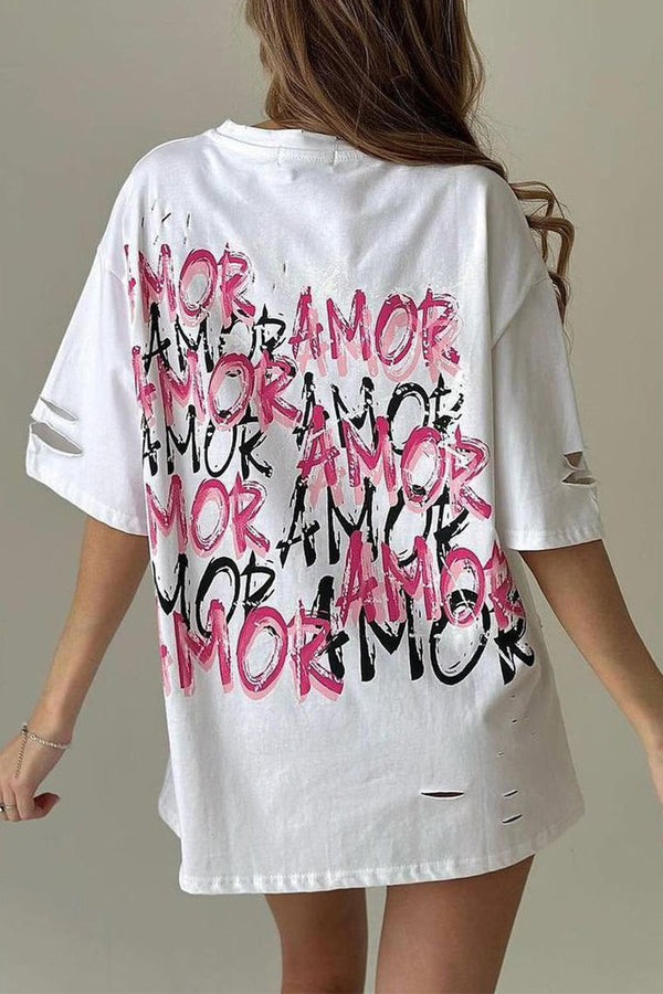 TM0242 Distressed Oversized Tee Shirt