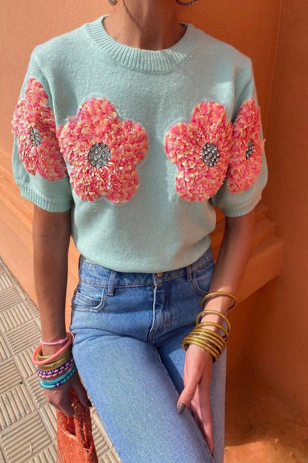 TM0285 Flowers Knitted Tee Shirt