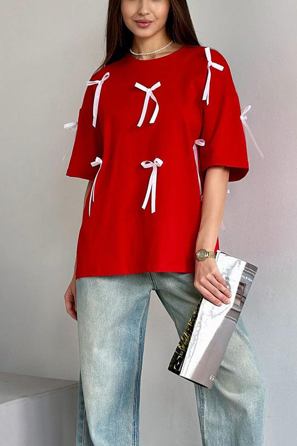 TM0442 Ribbon Bow Oversized Tee