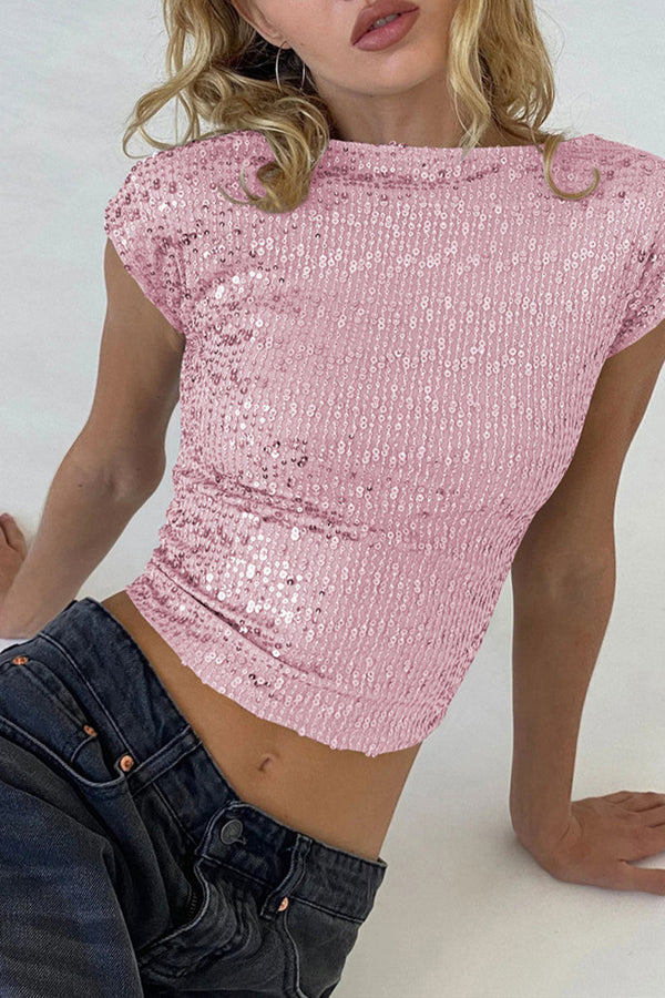 TM0435 Sequins Crop Top