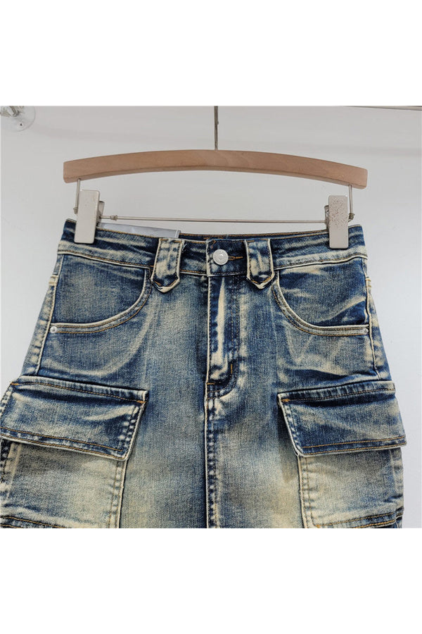 QM0519 Cargo Denim Mini Skirt