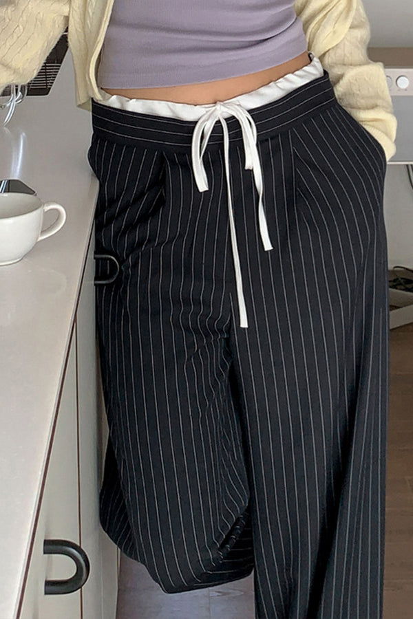 TNF4182 Formal Striped Wide-Legged Pants