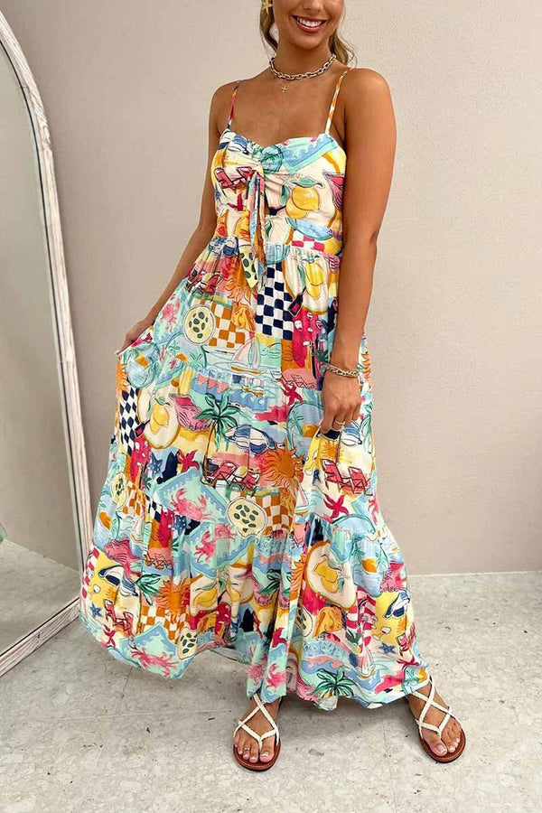 BNF4209 Printed Sleeveless A-Line Maxi Dress