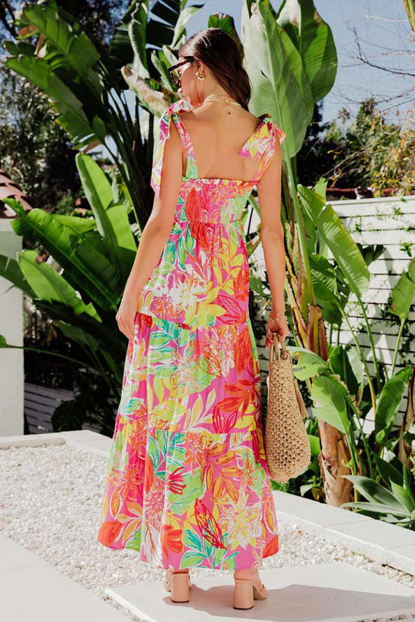 HBO1005 Printed Square Neck Maxi Dress