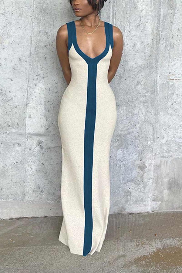 HBO1023 Plunging Neckline Maxi Dress