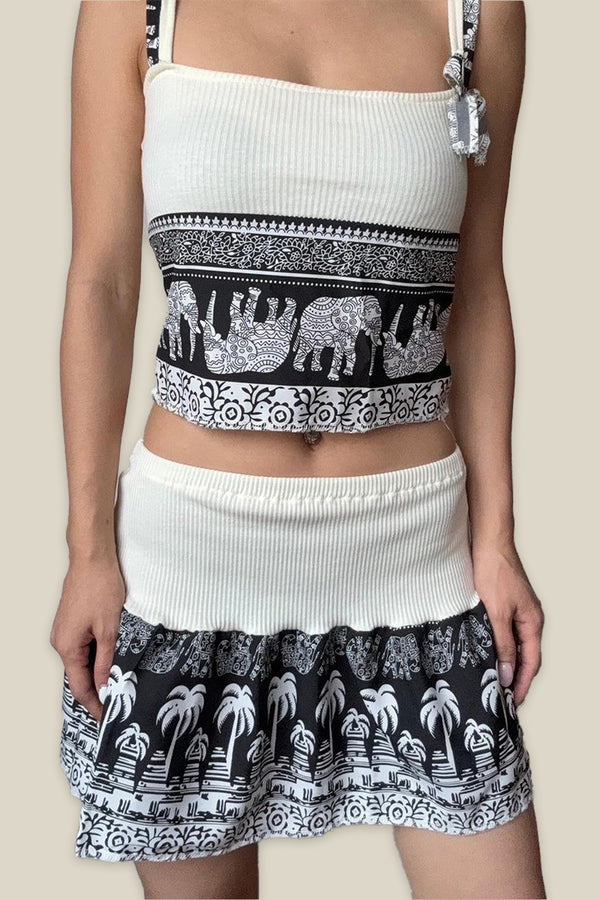 HUP1124 Elephant Print Top & Skirt Set