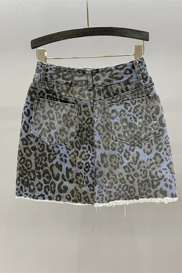 HQP1217 Leopard Print Ripped Skirt