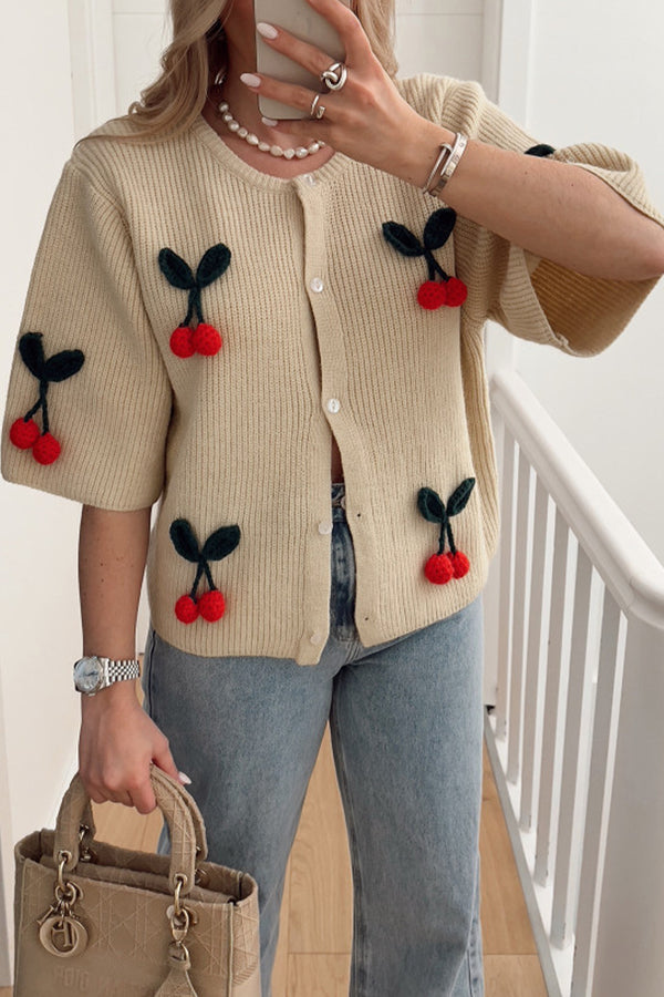 HWQ1047 Knitted Cherry Sweater Top