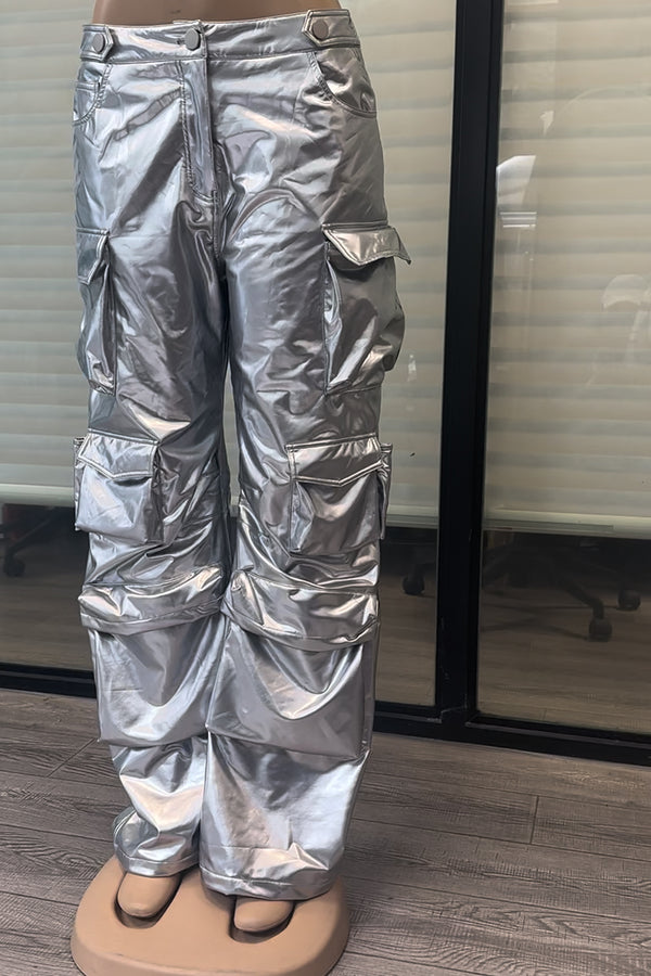 PQ3039 Silver Cargo Long Pants