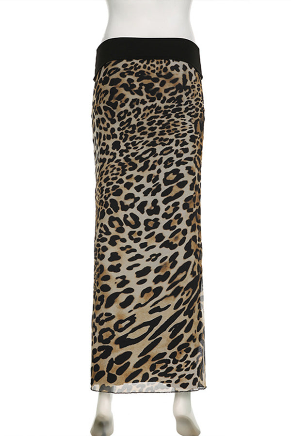 QQ3229 Leopard Long Skirt